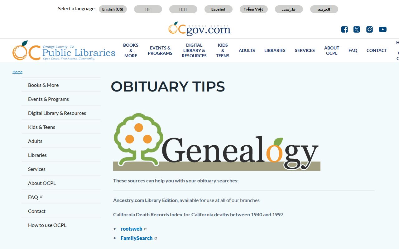 Orange County obituary research guide