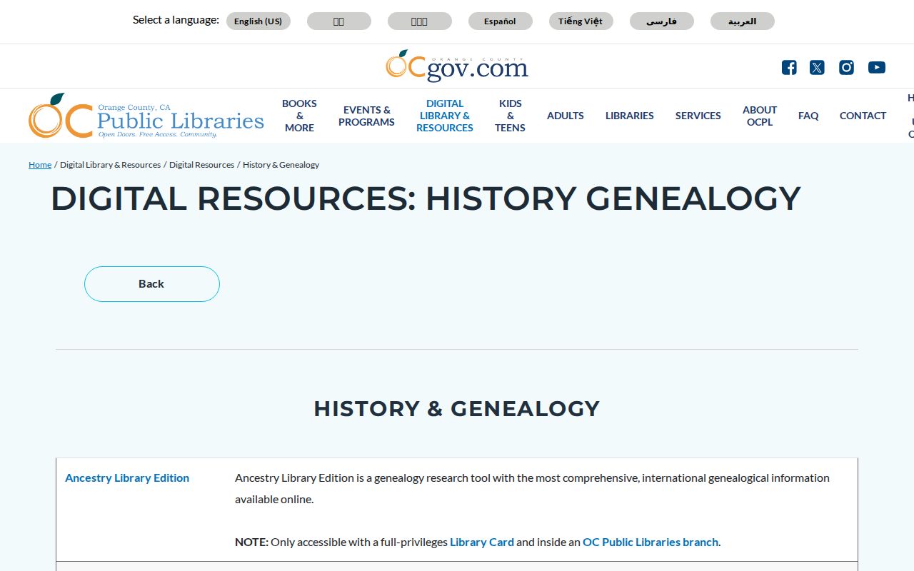 Orange County Public Libraries history and genealogy resources