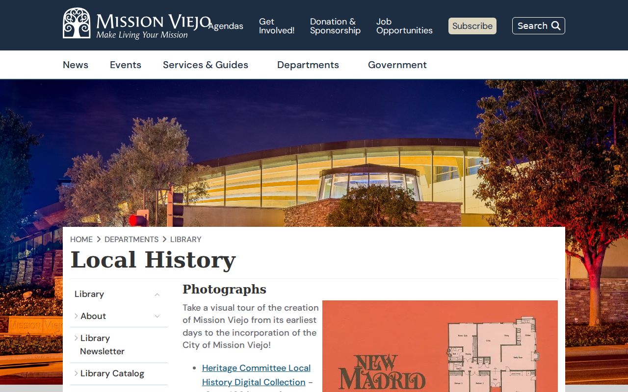 Mission Viejo Library local history collection entry point