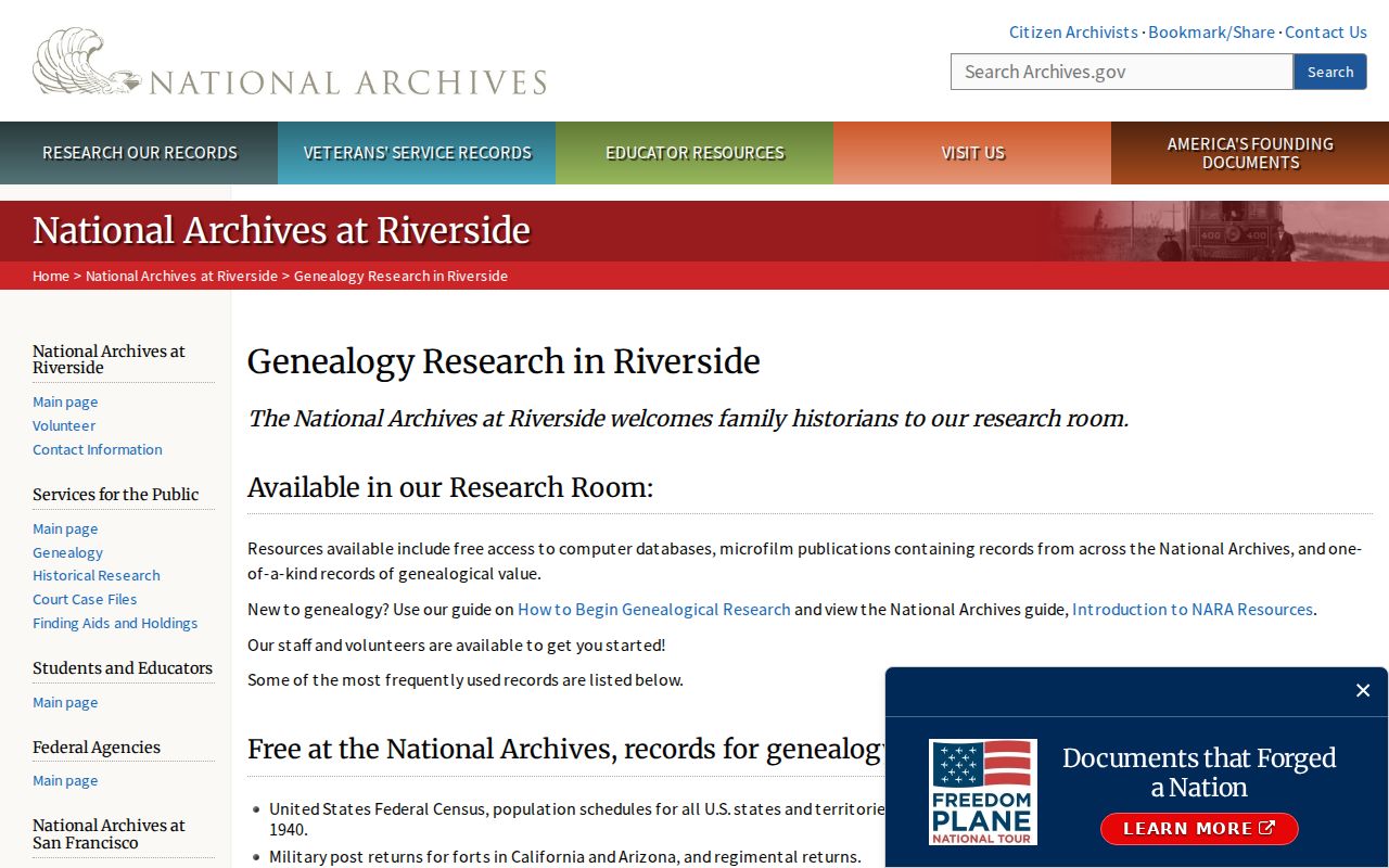 National Archives Riverside genealogy research resources