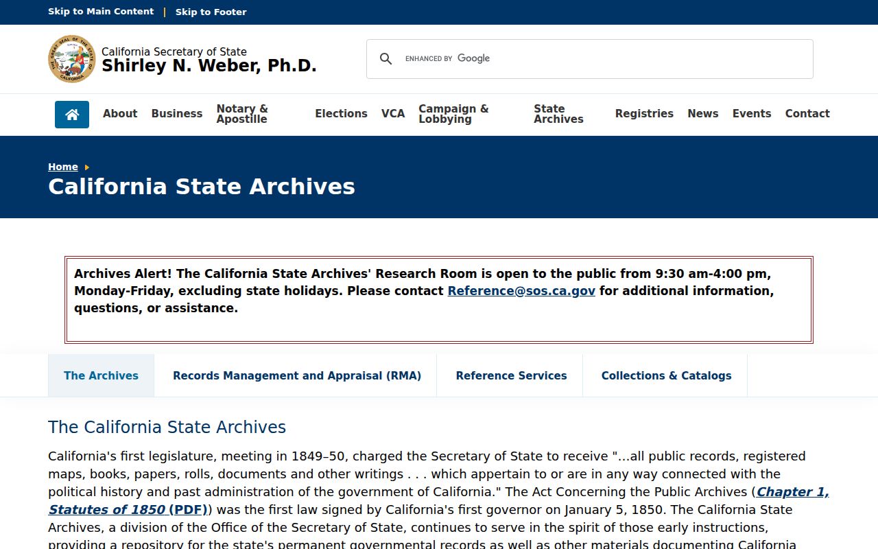California State Archives research gateway