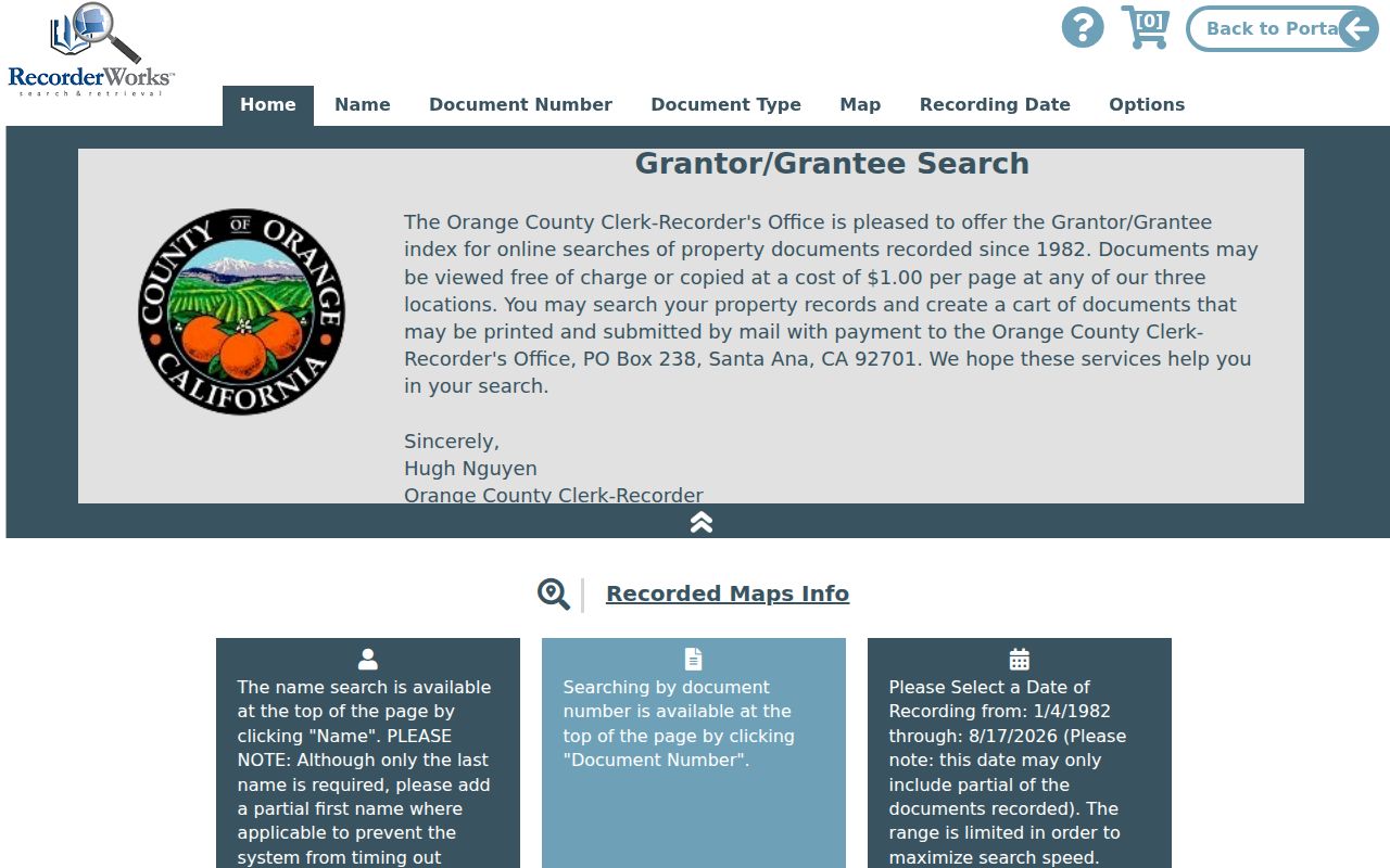 Orange County grantor and grantee recorded-document index