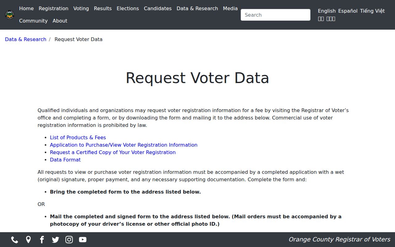 Orange County controlled voter data information
