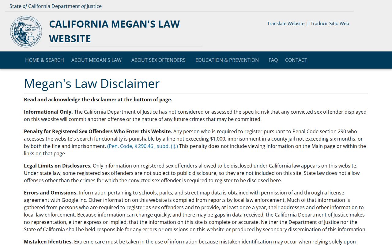 California Megan’s Law public search site