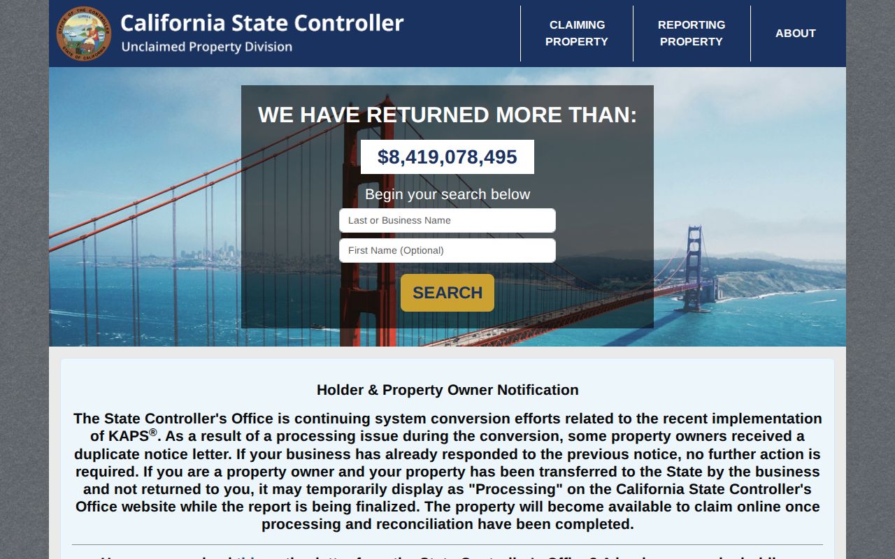 California unclaimed property name search