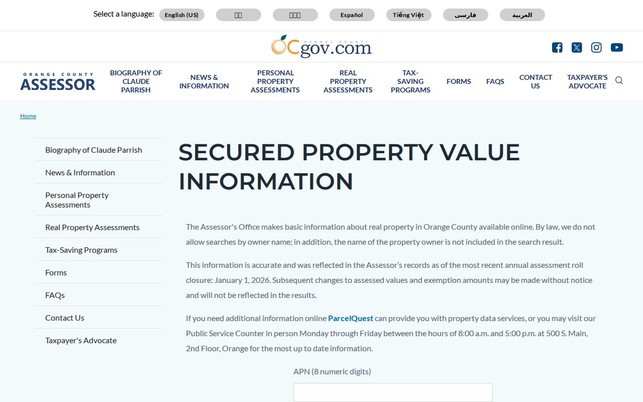 Orange County Assessor secured property search