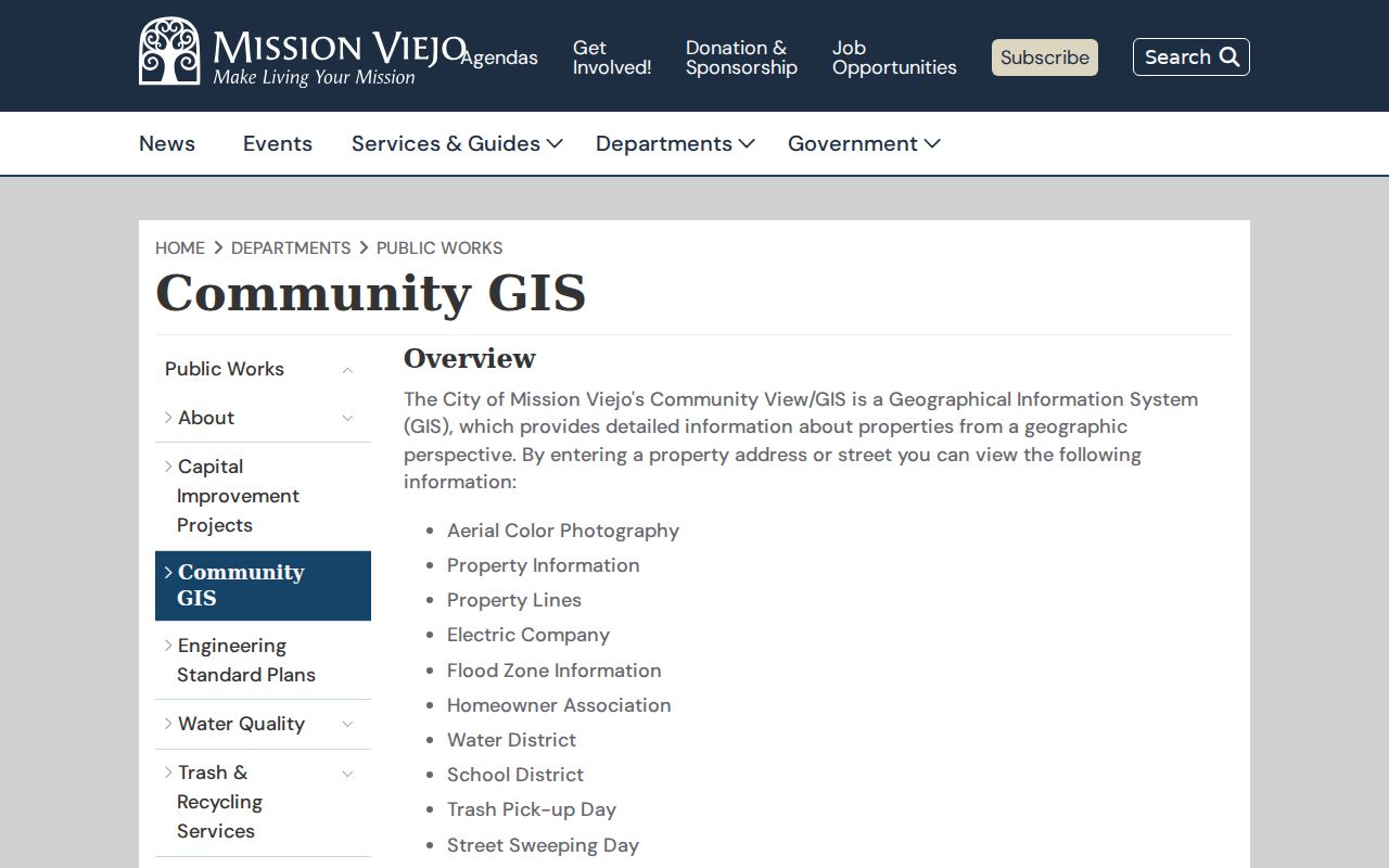 Mission Viejo street and parcel GIS viewer