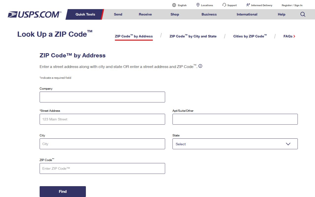 USPS ZIP code lookup by complete street address